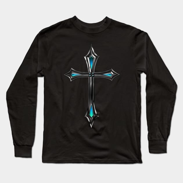 Silver and Blue Cross Clothing (any colour) Long Sleeve T-Shirt by GrimAngel98